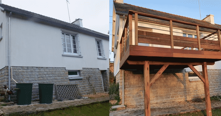 Avant/Après d’une terrasse sur poteaux en Mukulung…